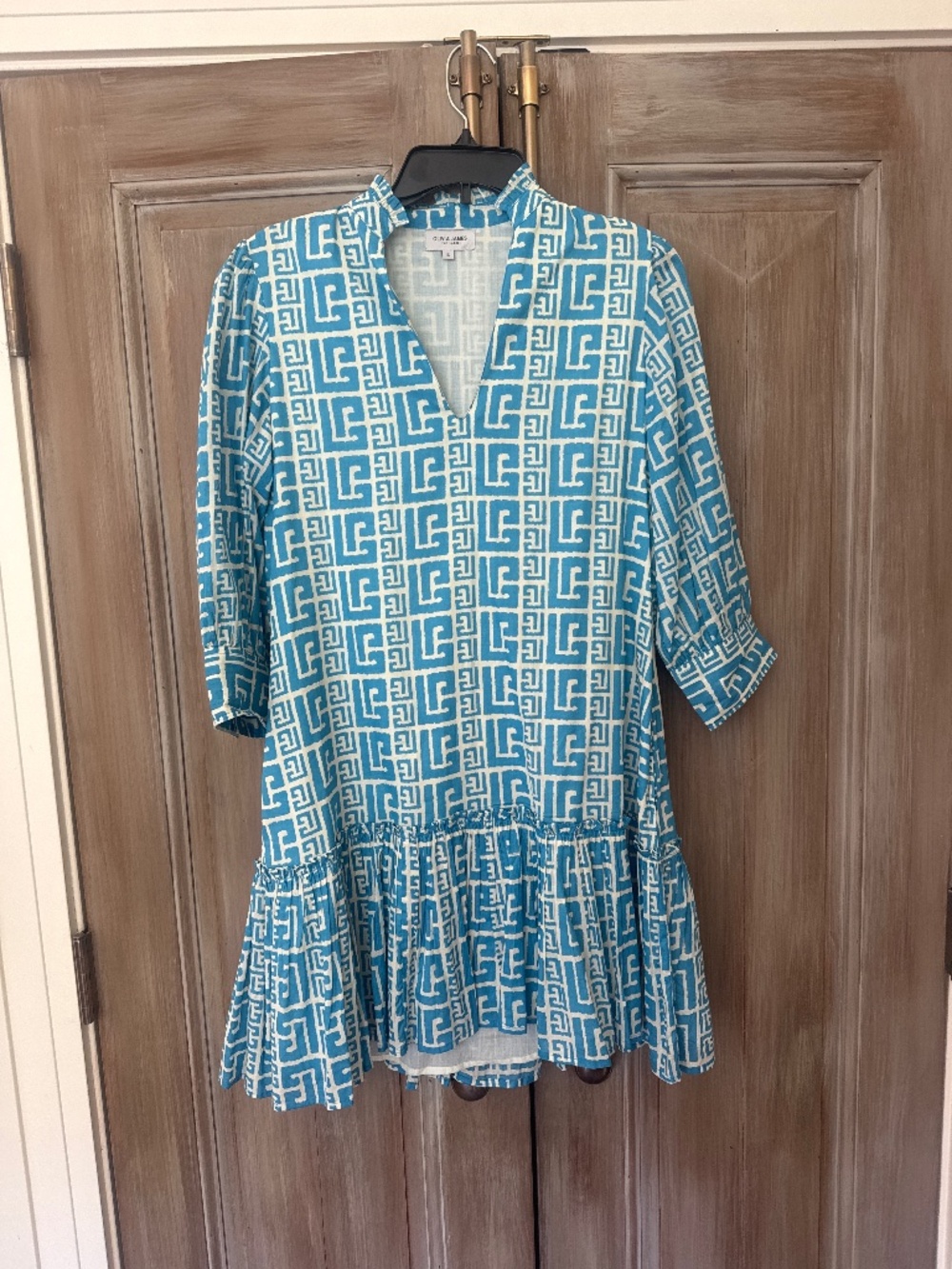 Olivia James blue and white dress